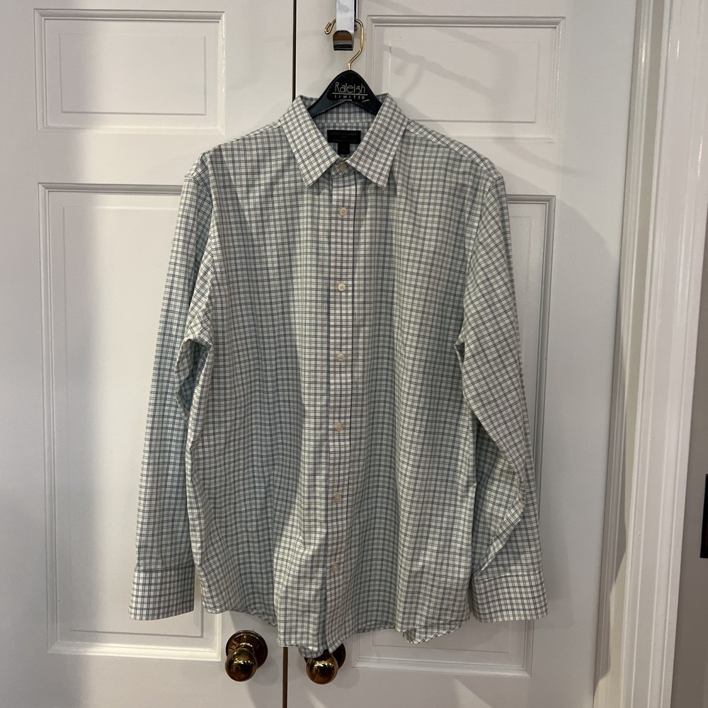 Banana Republic Green Plaid‎ Men's Non-Iron Dress Shirt